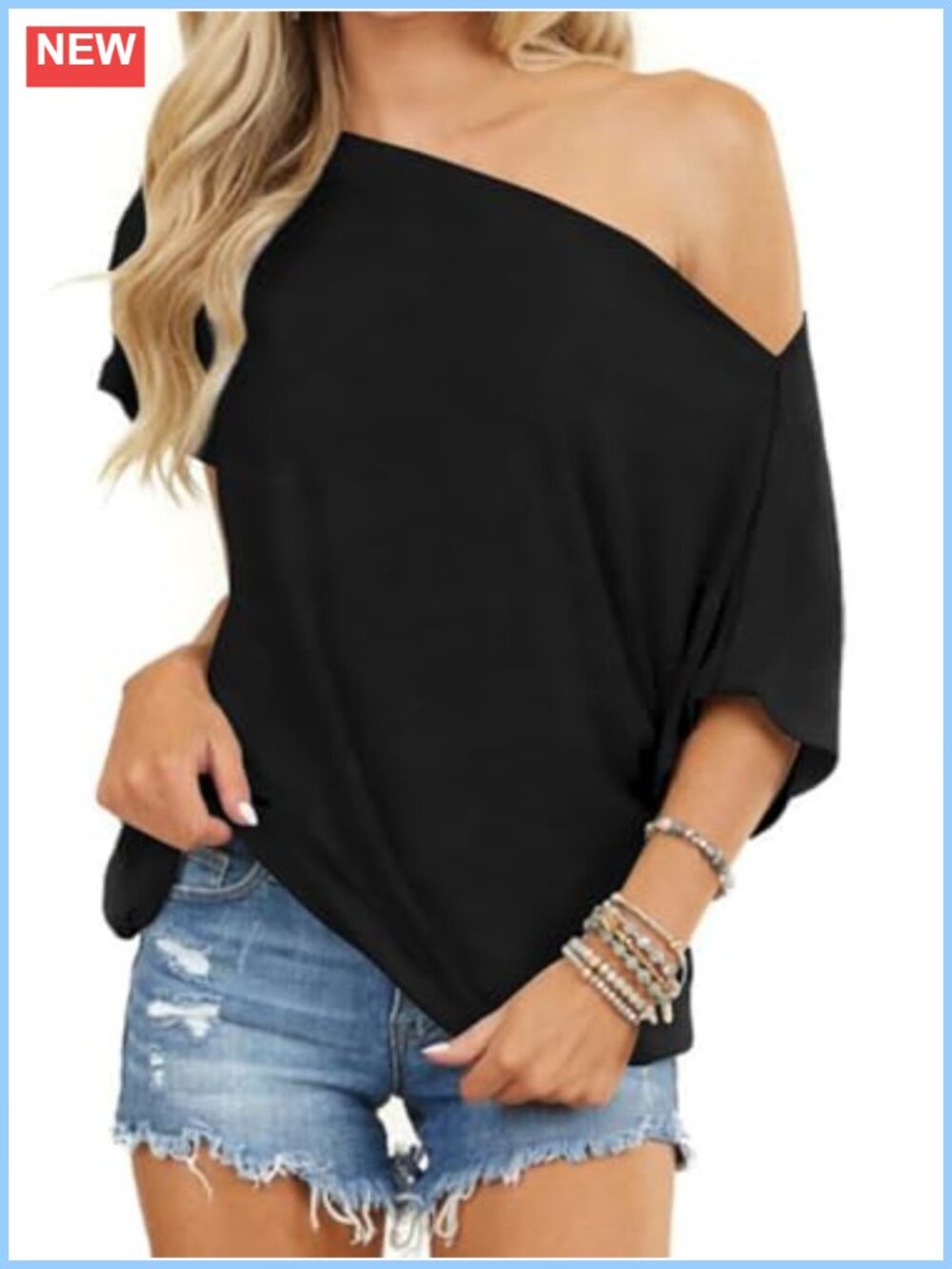 Off Shoulder Batwing Sleeve Tunic Top Women Oversized Summer Blouse